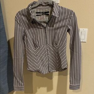 Silence + Noise Gray Striped Zip-Up Top